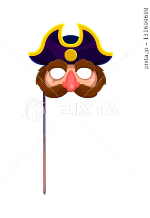 Caribbean pirate face in tricorn hat photo booth mask. Pirate sailor kids photo booth vector prop, filibuster skipper sticker. Buccaneer bandit face mask with mustaches, red nose and sailor hat Caribbean pirate face in tricorn hat photo booth mask. Pirate sailor kids photo booth vector prop, filibuster skipper sticker. Buccaneer bandit face mask with mustaches, red nose and sailor hat 131699689