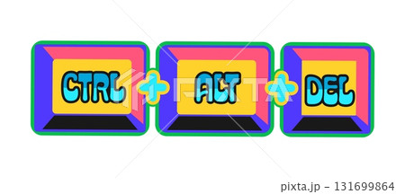 Computer keyboard shortcut Y2K groovy sticker or funky symbol. Computer software funky vector sticker, retro digital technology label with PC operating system task manager command keyboard shortcut 131699864