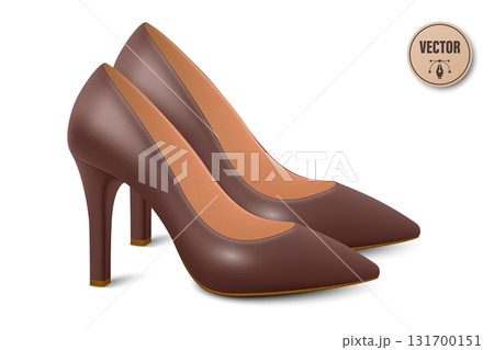 Vector 3d Realistic Brown High Heels Pair. Realistic Women s Shoes with Stiletto Heel for Fashion Poster, Shoe Store Banner, Clothing Catalog, Footwear Branding, Elegant Outfit Design, Online Shop 131700151