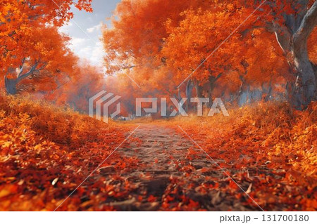 夕日に照らされた紅葉 131700180