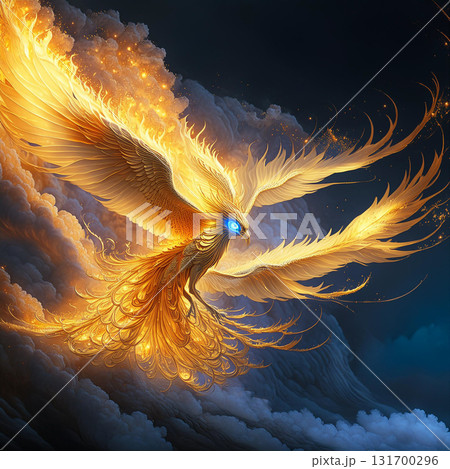 金色の不死鳥,火の鳥の飛翔,Generative AI AI画像 131700296
