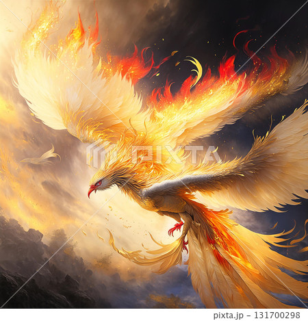 金色の不死鳥,火の鳥の飛翔,Generative AI AI画像 131700298