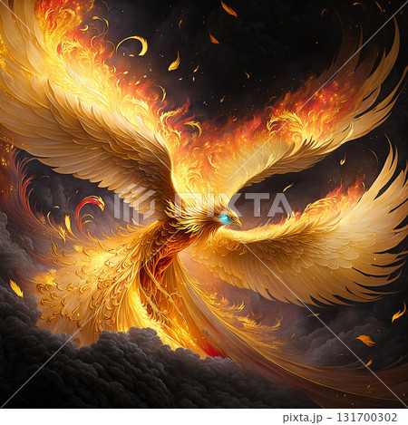 金色の不死鳥,火の鳥の飛翔,Generative AI AI画像 131700302