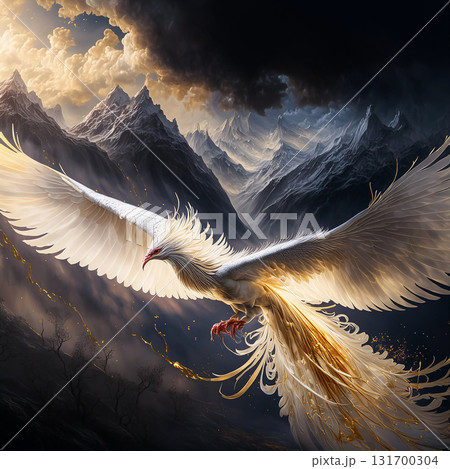 金色の不死鳥,火の鳥の飛翔,Generative AI AI画像 131700304