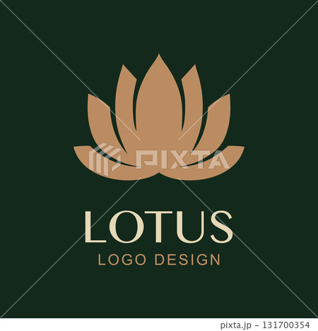 Vector Lotus Logo Design. Minimal Luxury Flower Symbol for Spa, Wellness, Yoga, Beauty Brand, Natural Cosmetics, Health, Meditation Studios. Gold Lotus Icon 131700354