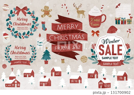 クリスマスの水彩イラストフレームセット、クリスマス背景 131700902