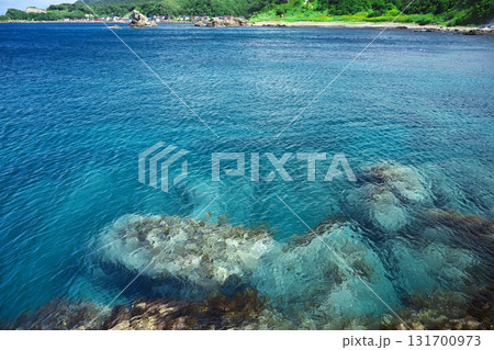 夏の津軽半島 高野埼の海にのびる遊歩道からエメラルドグリーンの海を望む 夏の津軽半島 高野埼の海にのびる遊歩道からエメラルドグリーンの海を望む 131700973