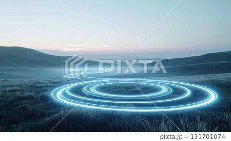 光の軌跡が描く草原の未来的風景 光の軌跡が描く草原の未来的風景 131701074