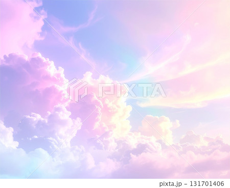 夢のように美しいパステルカラーの雲と空のイラスト|柔らかな光とグラデーションが広がる幻想的で癒しの風 夢のように美しいパステルカラーの雲と空のイラスト|柔らかな光とグラデーションが広がる幻想的で癒しの風 131701406