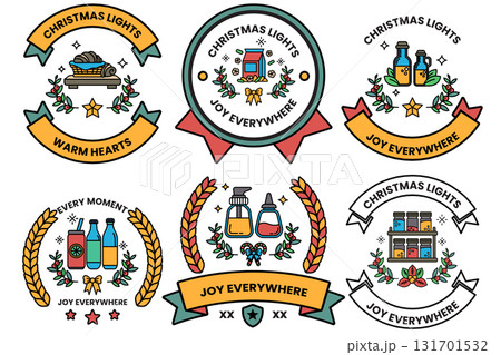 A set of six Christmas lights stickers with a ribbon A set of six Christmas lights stickers with a ribbon 131701532