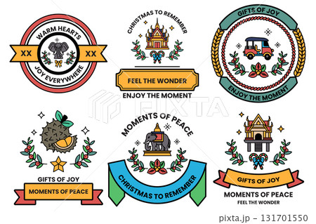 The image is a collection of Christmas-themed stickers with a variety of designs 131701550