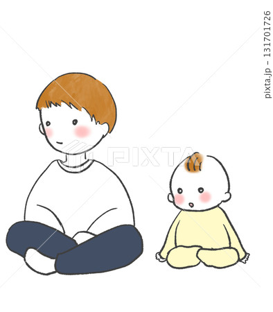 あぐらをかく男の子とあぐらをかけない赤ちゃん あぐらをかく男の子とあぐらをかけない赤ちゃん 131701726