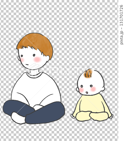 あぐらをかく男の子とあぐらをかけない赤ちゃん あぐらをかく男の子とあぐらをかけない赤ちゃん 131701726