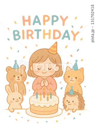 かわいい動物たちとバースデイケーキ かわいい動物たちとバースデイケーキ 131702418