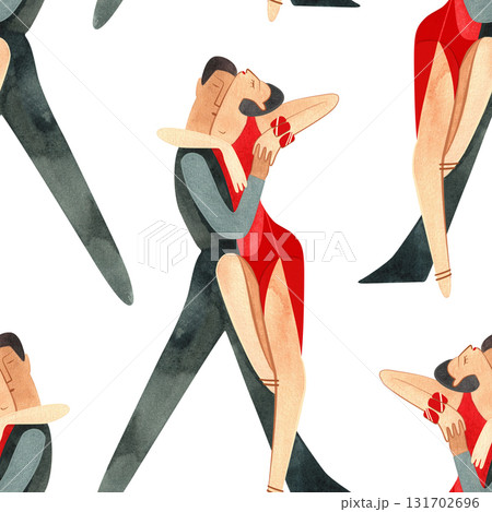 Latin. Competition in ballroom dancing. Seamless pattern for decoration of merch and souvenirs of dance competitions. Wrapping paper, paper bags, notebook cover. Latin. Competition in ballroom dancing. Seamless pattern for decoration of merch and souvenirs of dance competitions. Wrapping paper, paper bags, notebook cover. 131702696