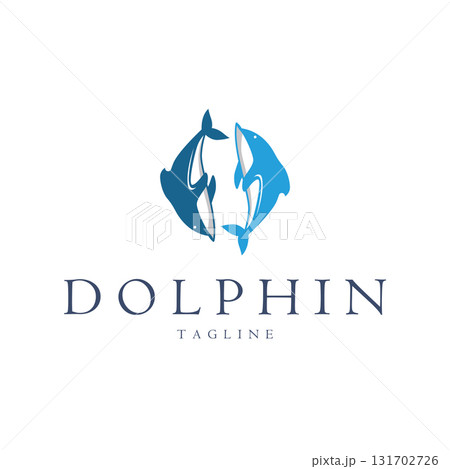 Dolphin logo silhouette illustration of sea animal fish with simple concept symbol template design Dolphin logo silhouette illustration of sea animal fish with simple concept symbol template design 131702726
