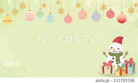 雪だるまとクリスマスオーナメントのかわいい冬背景イラスト/プレゼント・パステルカラー・季節の背景イラ 雪だるまとクリスマスオーナメントのかわいい冬背景イラスト/プレゼント・パステルカラー・季節の背景イラ 131703196
