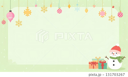 雪だるまとクリスマスオーナメントのかわいいフレーム冬背景イラスト 131703267