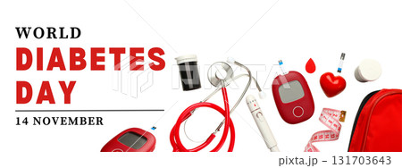 Diabetes items: blood glucose meter, stethoscope, ribbon Diabetes items: blood glucose meter, stethoscope, ribbon 131703643