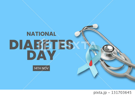 Ribbon and stethoscope on blue for Diabetes Day Ribbon and stethoscope on blue for Diabetes Day 131703645
