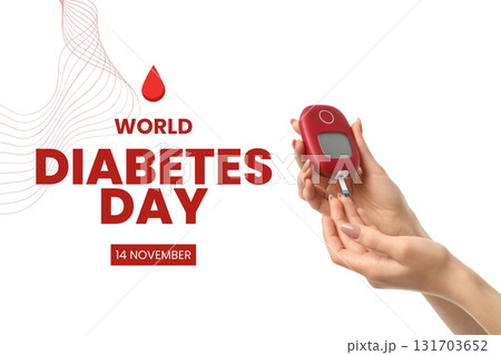 Hands hold a blood glucose meter with a red drop symbol Hands hold a blood glucose meter with a red drop symbol 131703652