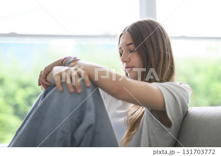 Depression in teenage concept, Young girl feeling anxious and unhappy. Depression in teenage concept, Young girl feeling anxious and unhappy. 131703772