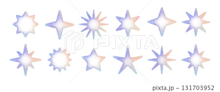 Collection of grainy gradient stars with soft grainy pastel effect. Minimal grainy star shapes isolated on light background for cosmic artwork, poster, web and modern creative design 131703952