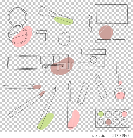 一套時尚的線條畫化妝品和化妝工具 131703968