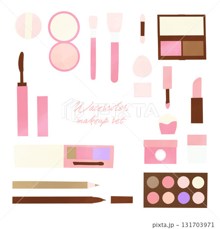 水彩タッチのメイクアップ道具セット ピンク系 暖色 可愛い 水彩タッチのメイクアップ道具セット ピンク系 暖色 可愛い 131703971