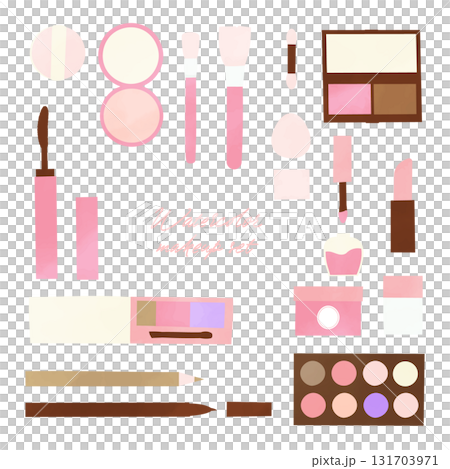 水彩タッチのメイクアップ道具セット ピンク系 暖色 可愛い 水彩タッチのメイクアップ道具セット ピンク系 暖色 可愛い 131703971