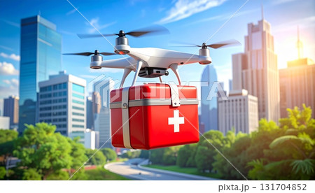 医療品の配送をするドローン AI生成素材 医療品の配送をするドローン AI生成素材 131704852