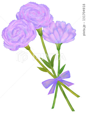 リボンのついた3輪のカーネーションのイラスト 紫色 リボンのついた3輪のカーネーションのイラスト 紫色 131704918