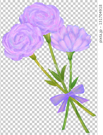 リボンのついた3輪のカーネーションのイラスト 紫色 リボンのついた3輪のカーネーションのイラスト 紫色 131704918
