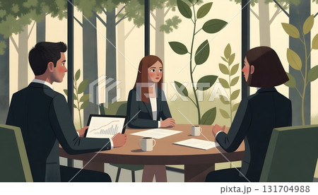 Business Meeting in Nature Setting with Three Professionals Discussing Ideas 131704988