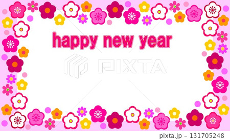 ハッピーニューイヤー　happy new year　フレーム　ホワイトスペース　梅の花 131705248