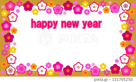 ハッピーニューイヤー　happy new year　フレーム　ホワイトスペース　梅の花 131705250
