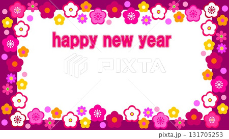 ハッピーニューイヤー happy new year フレーム ホワイトスペース 梅の花 ハッピーニューイヤー happy new year フレーム ホワイトスペース 梅の花 131705253