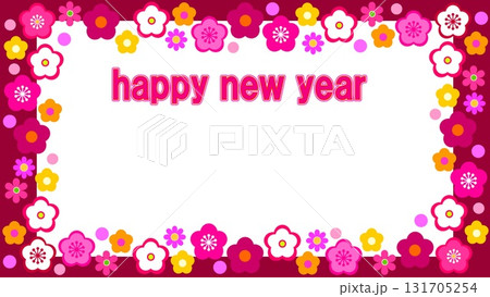 ハッピーニューイヤー　happy new year　フレーム　ホワイトスペース　梅の花 131705254