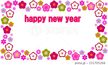 ハッピーニューイヤー happy new year フレーム ホワイトスペース 梅の花 ハッピーニューイヤー happy new year フレーム ホワイトスペース 梅の花 131705268