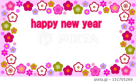 ハッピーニューイヤー　happy new year　フレーム　ホワイトスペース　梅の花 131705269