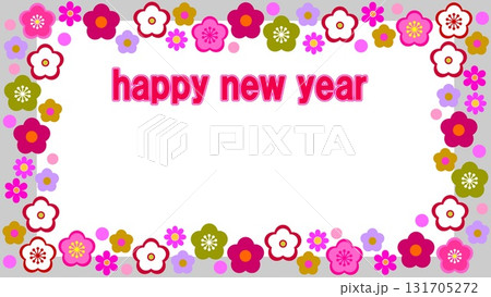 ハッピーニューイヤー　happy new year　フレーム　ホワイトスペース　梅の花 131705272
