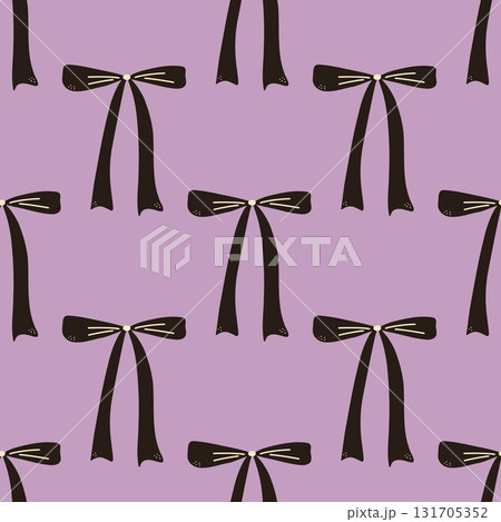 Vector bows pattern. Hand drawn bows pattern in retro style. Bows print for design. Seamless pattern for fabric, textiles, clothing, wrapping paper, cover, banner, home decor, abstract background. 131705352