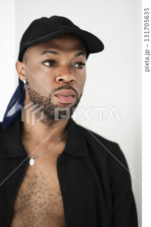 Portrait of black fashion American wearing great looking clothes 131705635