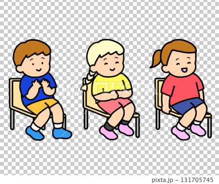 Three Caucasian children listening to a lecture, no hands raised, no desks 131705745