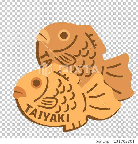 兩個 taiyaki 的向量插圖，上面寫著“TAIYAKI” 131705801