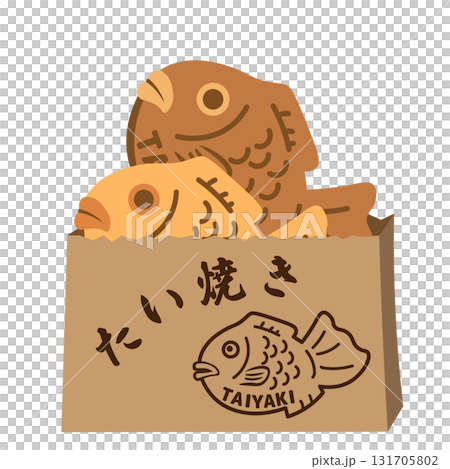 Vector illustration of Taiyaki in a paper bag 131705802