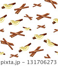 Christmas baking  seamless pattern with lemon and cinnamon sticks . Cozy winter wallpaper. Watercolor illustration for wrapping paper, wallpaper, package design.  131706273