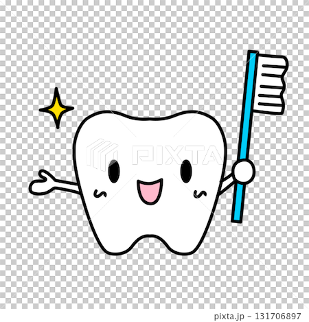 牙刷和牙齒的可愛插圖 131706897