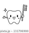 歯ブラシと歯の可愛いイラスト　線画 131706900