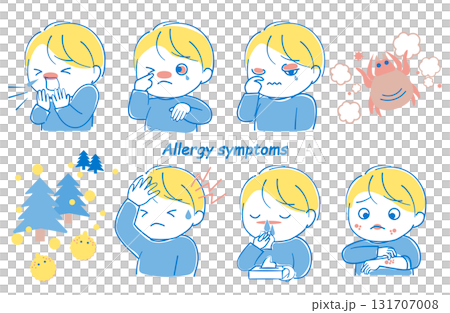 一組患有過敏症狀的兒童插圖 131707008